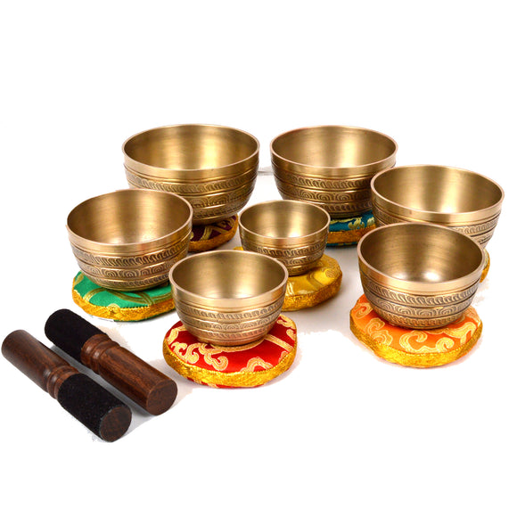 Tibetan Set of 7 Chakra Meditation Singing Bowl