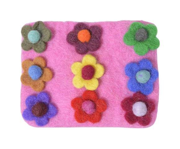 Felt Pink With Flower Attached Coin Purse.