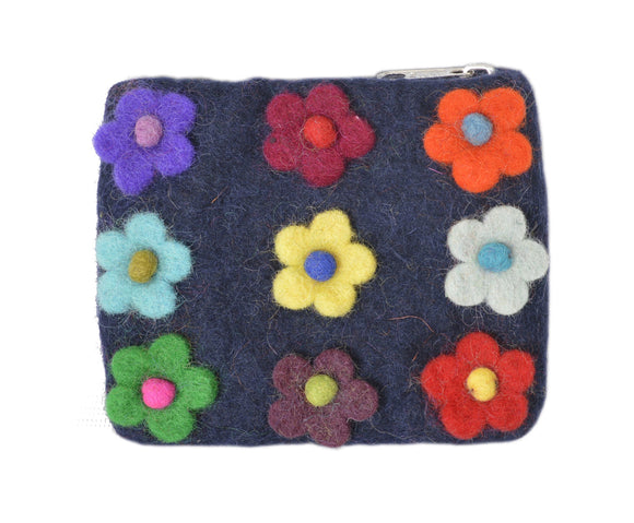 Felt Blue With Flower Attached Coin Purse.