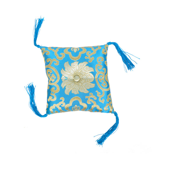 Square Stitched Brocade Cushion(16x4cm) With Tassels Singing Bowl's Cushion