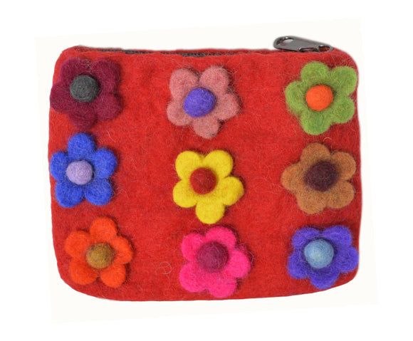 Felt Red With Flower Attached Coin Purse.