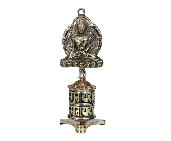 Table Top Prayer Wheel With Sitting Buddha.