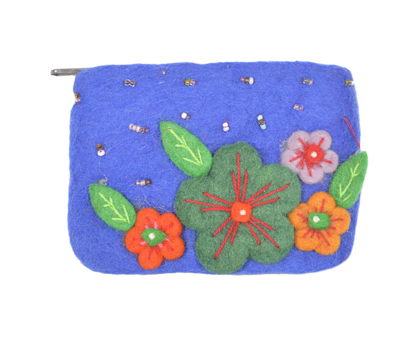 Felt Blue With Flower & Leaves Coin Purse.