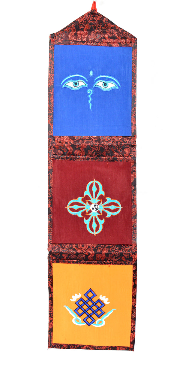 Tibetan Silk Brocade Wall Hanging with Buddha Eye Embroidery and Pocket Design (FH-WH-1067-MLT )