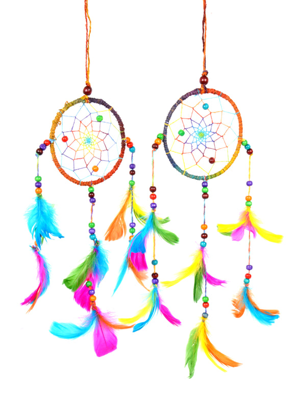 Multicolored Feathers Wall Hanging Multicolored Dream Catcher Pack of 2 Multi (DRM-1020MULTI2)