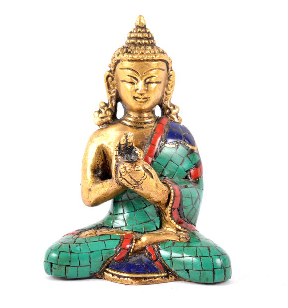 Turquoise Coral  Sitting Budhha Statue (TH-STBUD-1058-GRN)