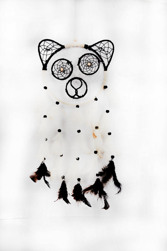 Bermoni Handmade Panda hape Dream Catcher Net with feathers Wall Hanging Decorations (DT-DRM-1113B&W)