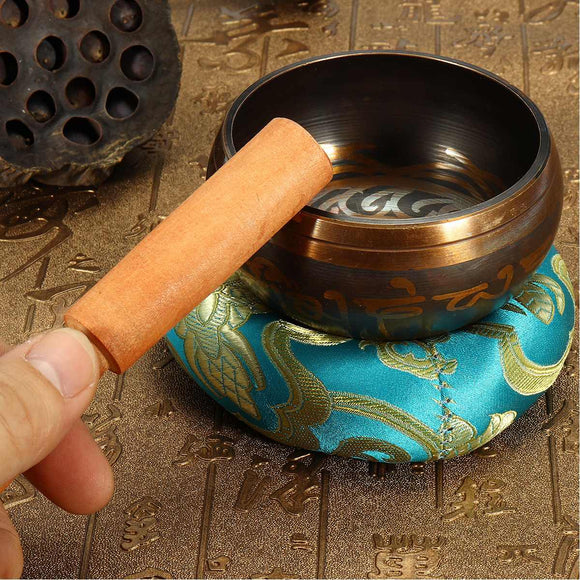 8cm Brass Tibetan Buddhism Singing Bowl Meditation Relaxation Healing Wood Striker Set 8.6x4.1cm For yoga Meditation Healing